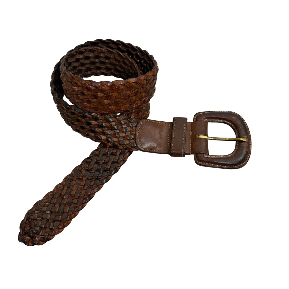 Vtg Coach Belt Women Medium British Tan Braided Woven Leather Boho Wide 3851